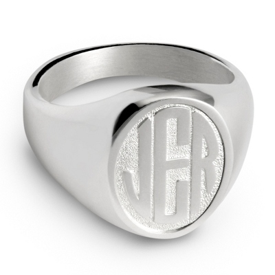 Personalized Sterling Silver Monogram Men’s Ring With Complimentary Weave Texture Valet Box By ...