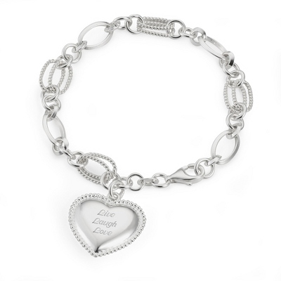 Personalized Sterling Textured Link Bracelet with Heart and Keepsake Box by Things Remembered