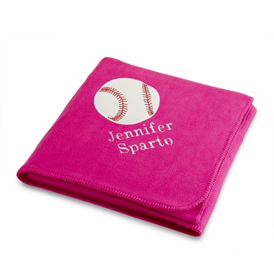 Personalized Baseball Design On Bright Pink Fleece Blanket By Things ...