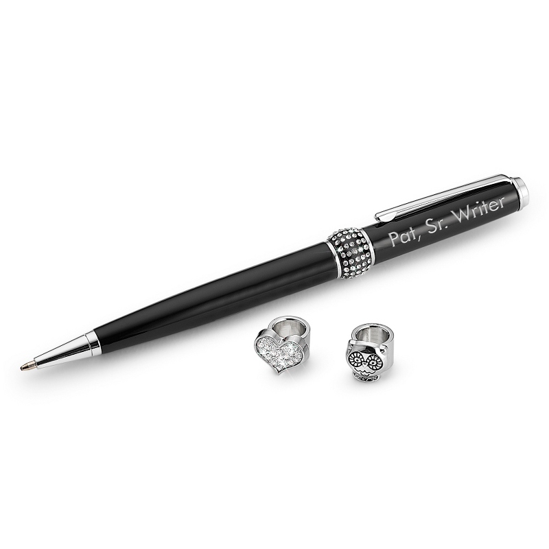 Image of Black Owl and Heart Charm Reflections Pen