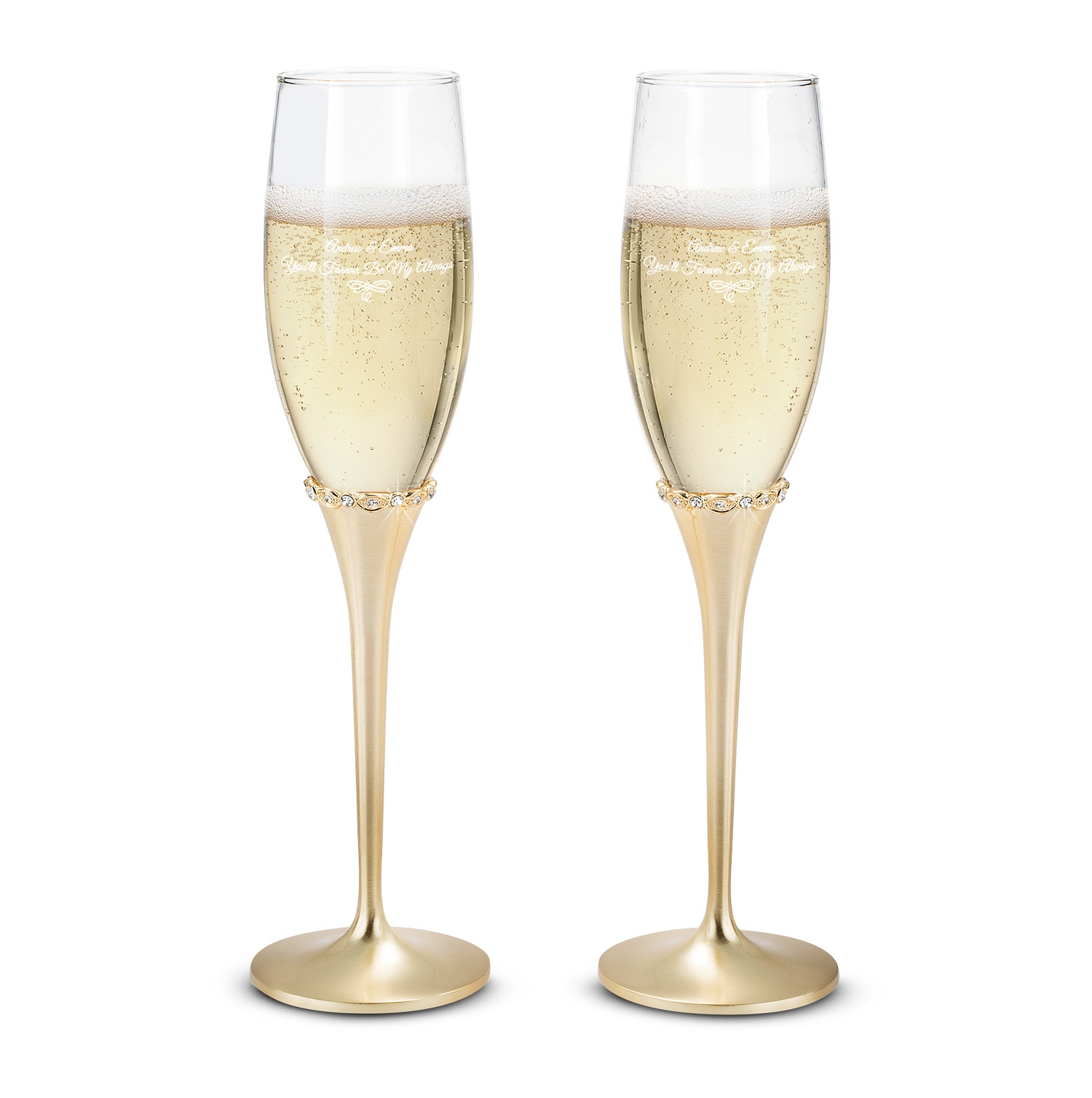 Engraved Princess Gold Champagne Flutes Set