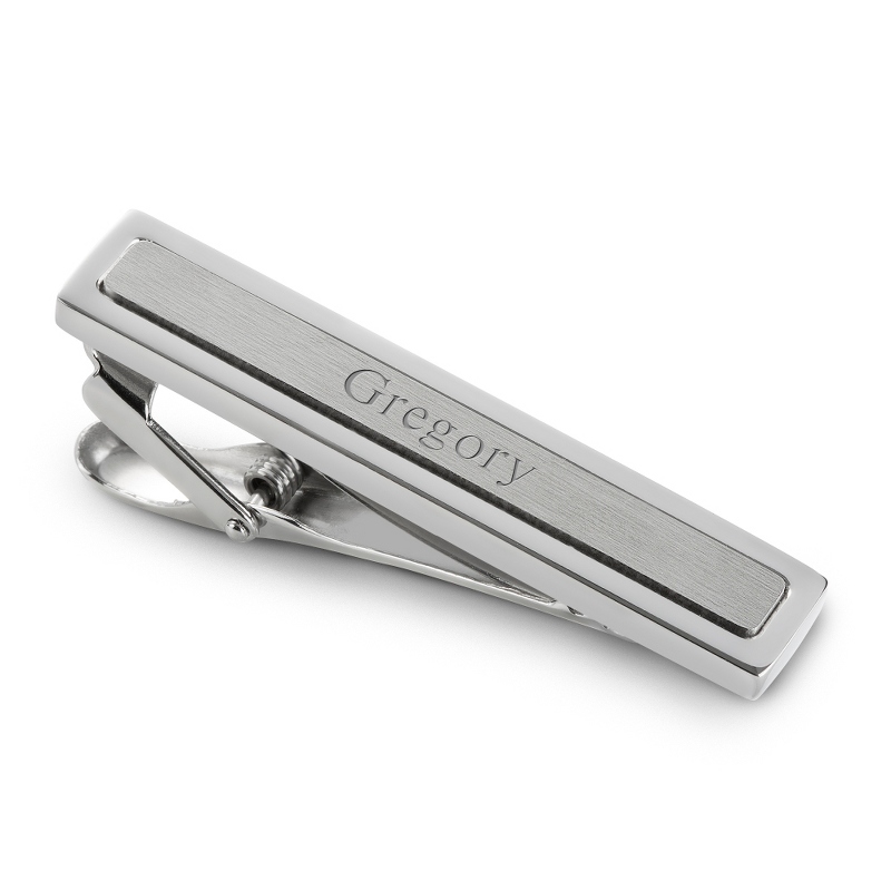 Image of Engraved Brushed Silver Tie Bar with Satin Center