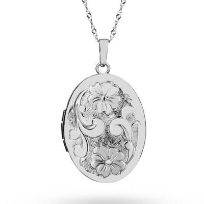 Personalized Sterling Silver Oval Floral Locket With Complimentary ...