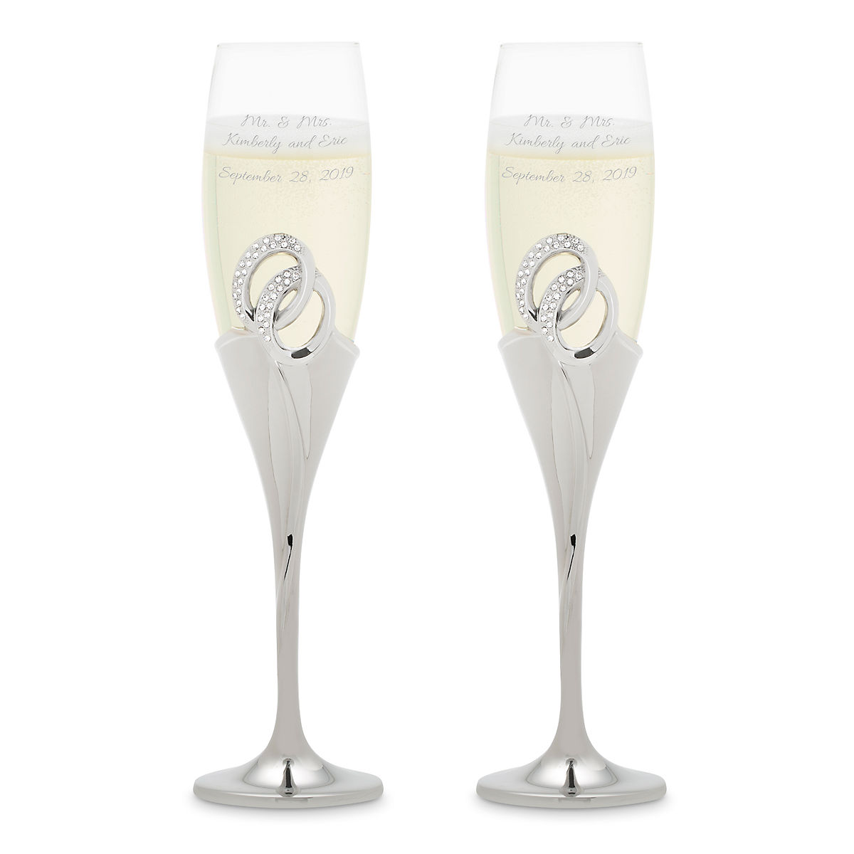 With Satin Lined Gift Box Twin Personalised Champagne Flutes Anniversary Gift 