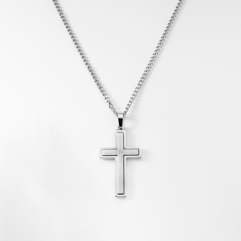 Image of Brushed Silver and Satin Cross Necklace