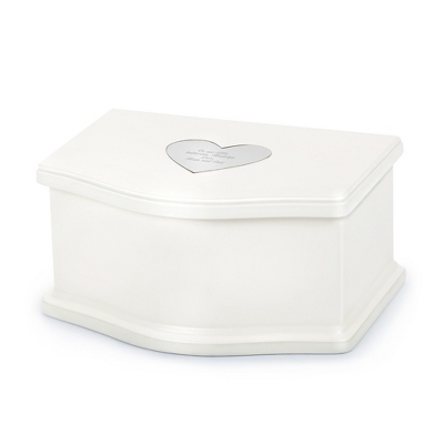 Our personalized Girls Ballerina Musical Jewelry Box plays "Swan Lake" as a little ballerina twirls, and has two velvet-lined compartments and ring rolls for her jewelry. Personalize the heart on the hinged lid with her name and a special message-7.5" x 5.5" x 3.5"-Includes Caucasian and African-American ballerinas-Sweet personalized gift for her birthday, niece, daughter, granddaughter or dance recital. Girls White Ballerina Musical Jewelry Box, Velvet/Mdf, By Things Remembered.