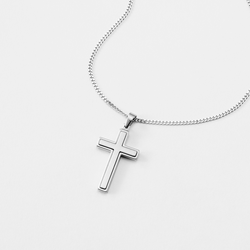 Image of Boys Two-Tone Silver Cross Necklace
