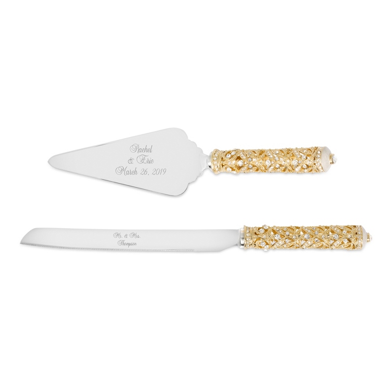 Image of Gold and Pearl Enamel Crown Cake Server Set