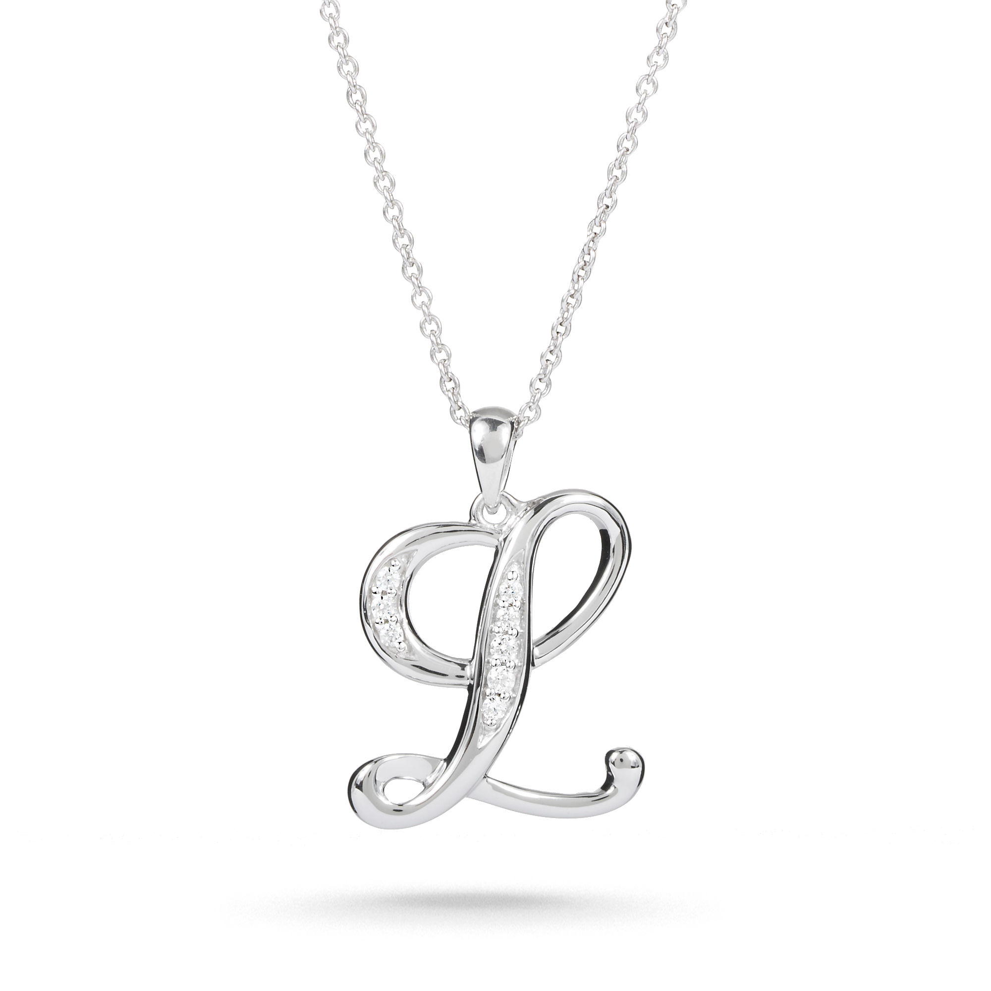Script Love with Clear Crystals Custom Initial Badge Clip Necklace