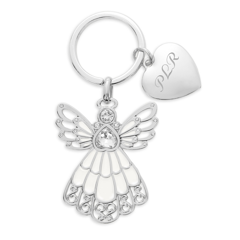 Image of Silver Cream Enamel Angel Key Chain
