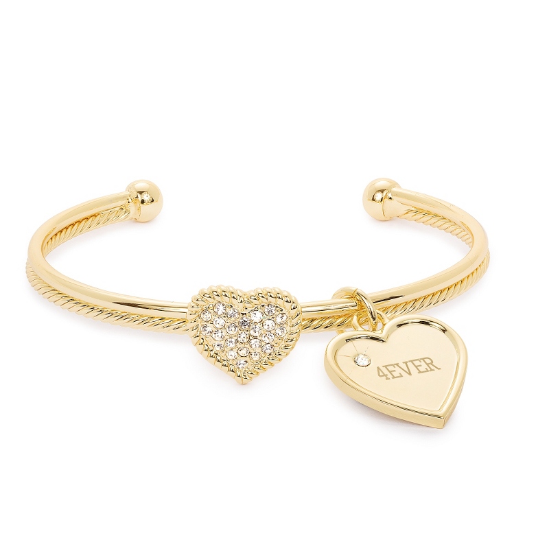 Image of Gold Pave Rope Heart Open Cuff Bracelet
