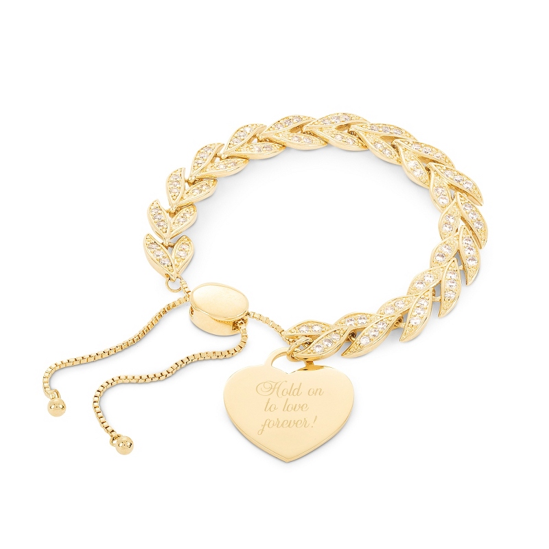 Image of Gold Pave Leaf Lariat Bracelet