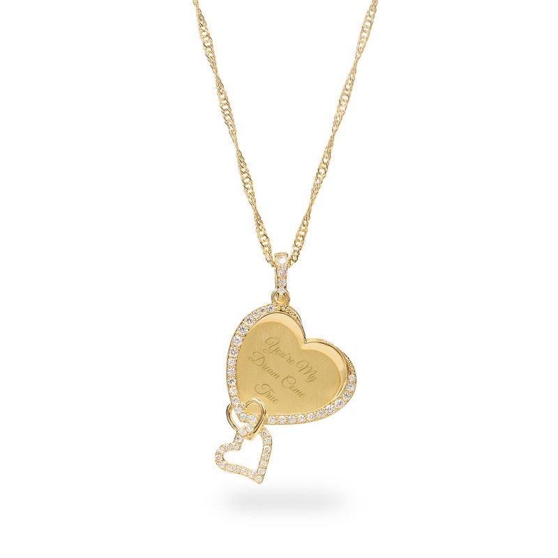 Image of Gold Double Pave Heart Swing Necklace