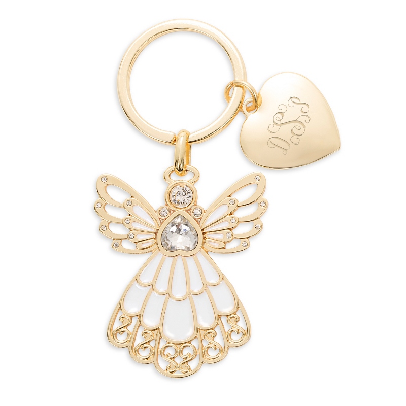 Image of Gold and Cream Enamel Angel Key Chain
