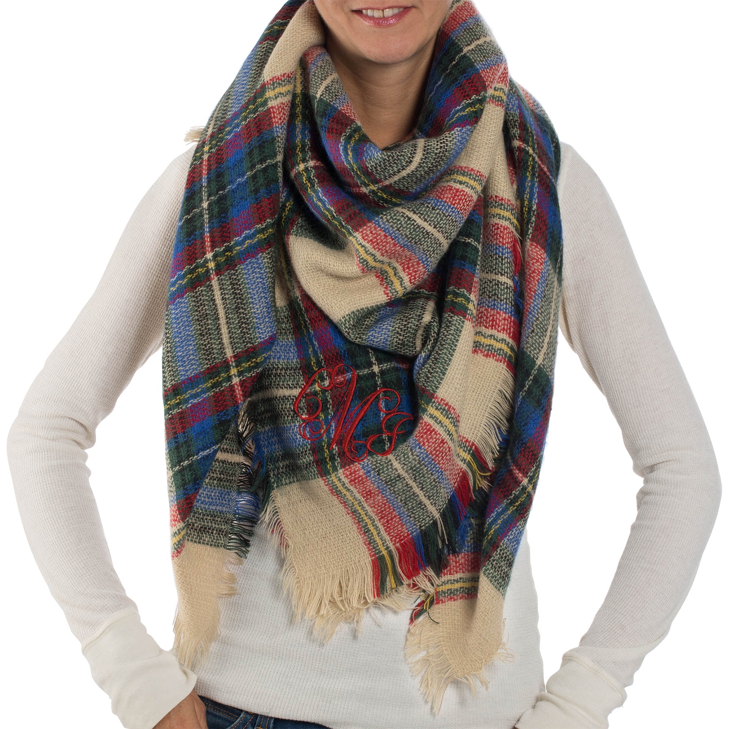 Tan Plaid Square Blanket Scarf