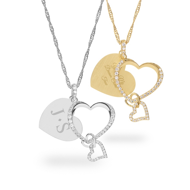 Image of Double Pave Heart Swing Necklace