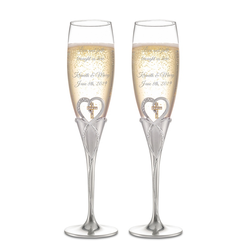 Image of Heart and Cross Champagne Flute Set