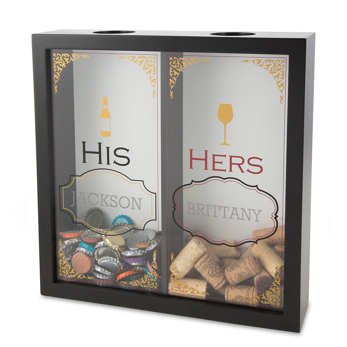 7 3/8 x 4 x 8 3/4 Makes The Ideal Gift for The Happy and Hydrated Couple Lily's Home His and Hers Wine Cork and Beer Cap Holder Galvanized Metal