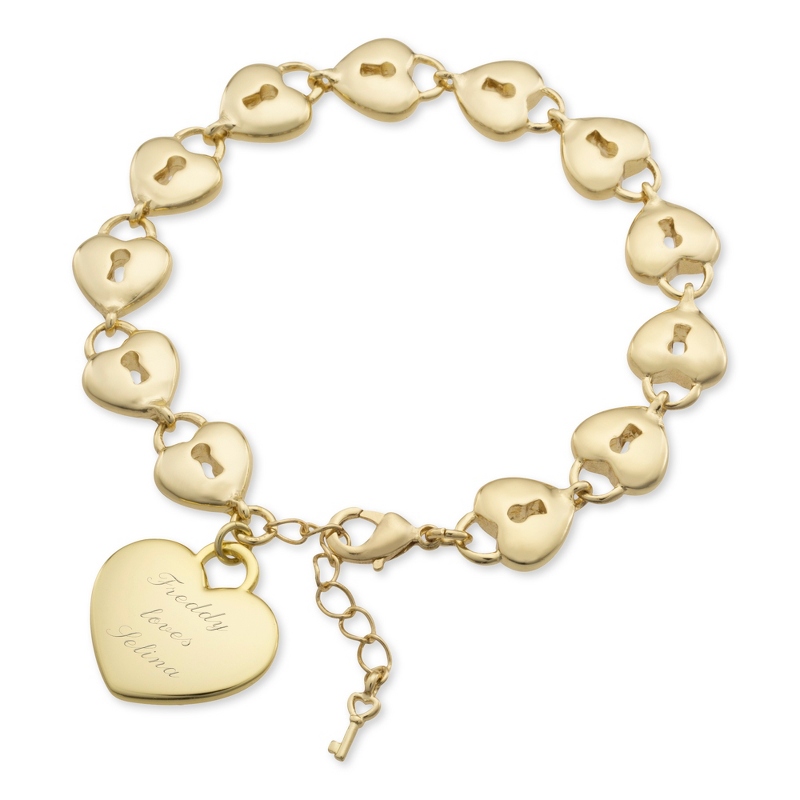 Image of Gold Heart Lock and Key Charm Bracelet