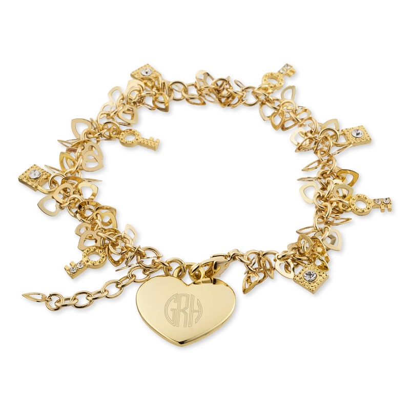 Gold Heart Lock and Key Charm Bracelet