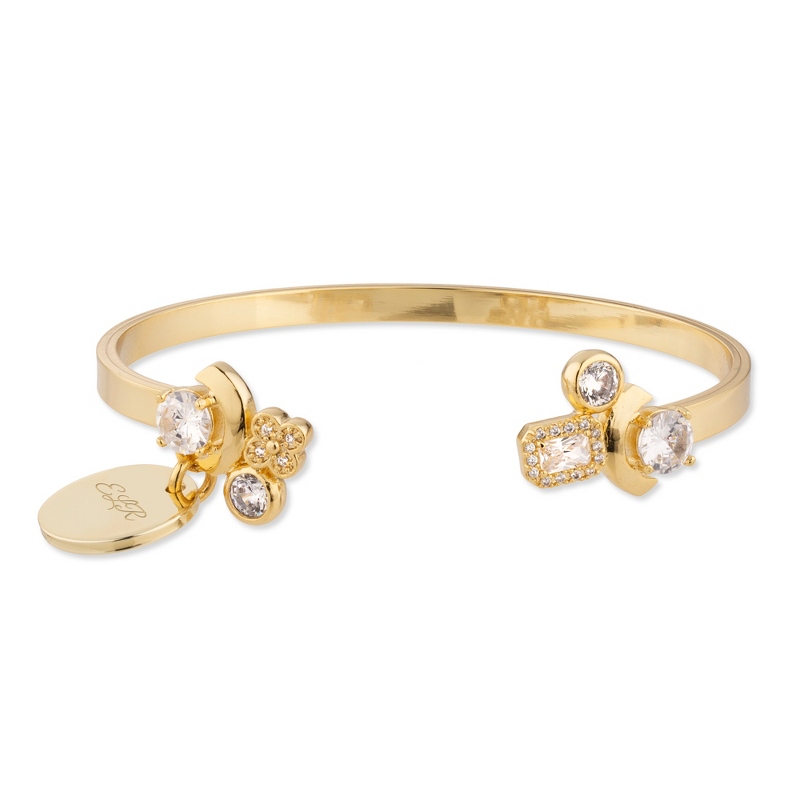 Image of Gold Rectangle and Round Stone Cuff