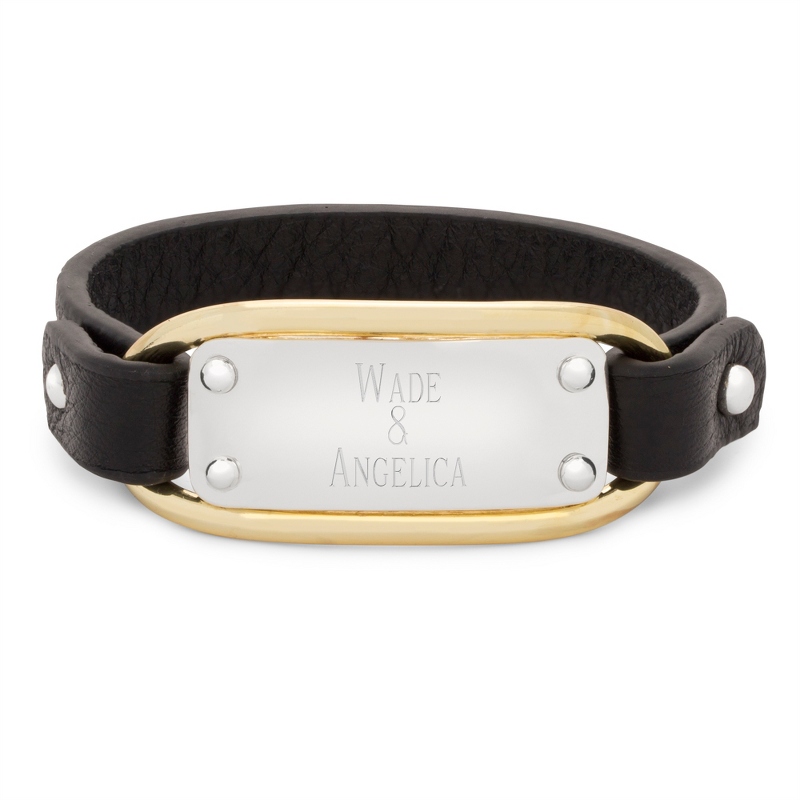 Image of Black Leather ID Bracelet