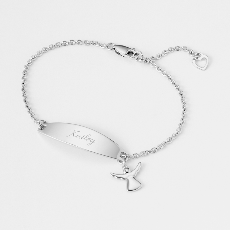 Image of Girls Sterling Silver Angel ID Bracelet