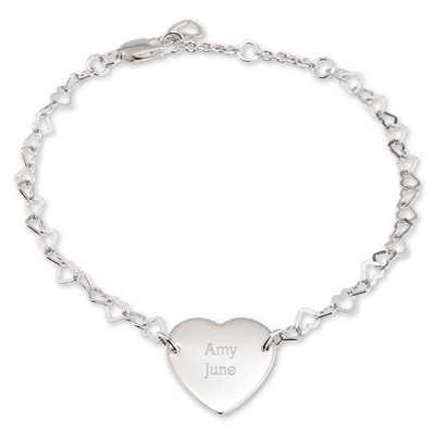 Girls Sterling Silver Heart Link Bracelet