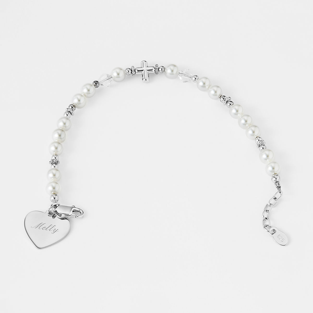 1st First Communion Sterling Silver & Pearl Name Bracelet 