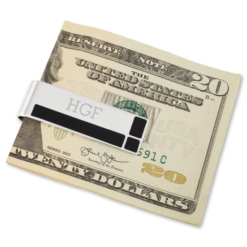 Image of Sterling Silver Black Enamel Accented Money Clip