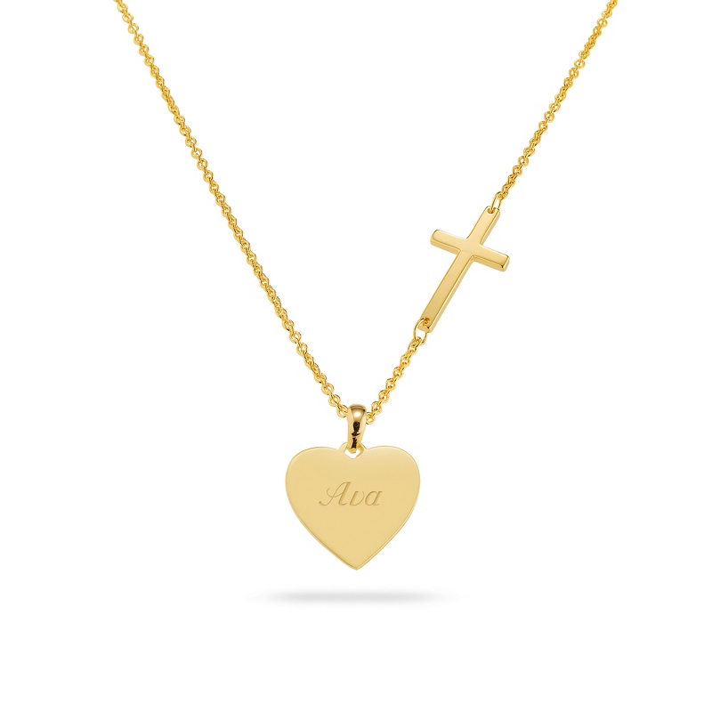 Image of Gold Sterling Silver Heart and Cross Necklace