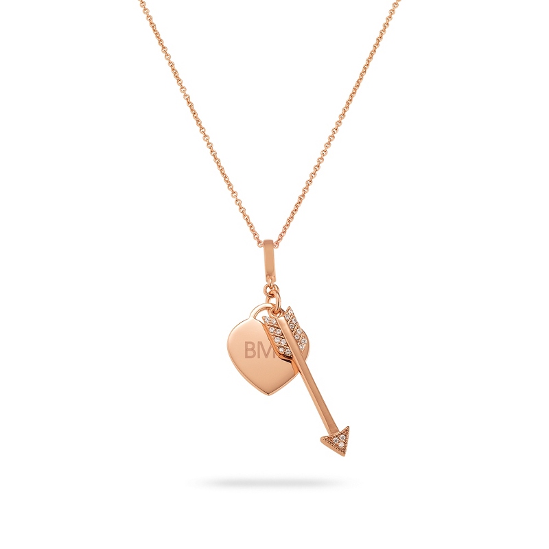 Image of Rose Gold Sterling Silver Heart and Arrow Necklace