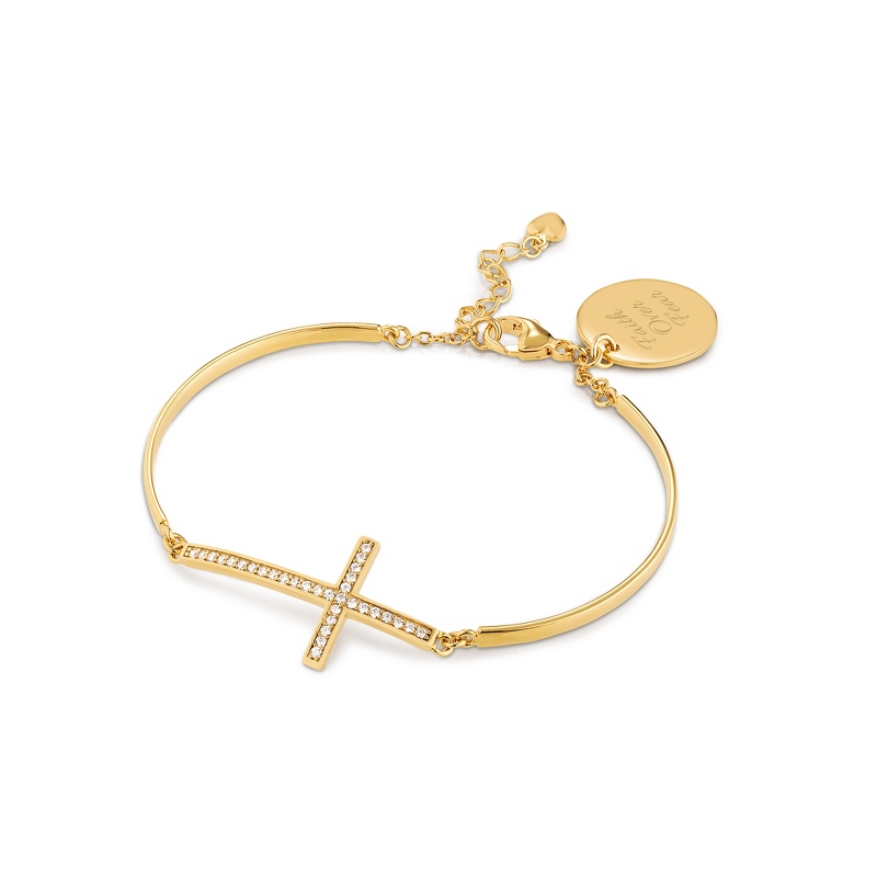 Image of Gold Sterling Silver Heart and Cross Bracelet