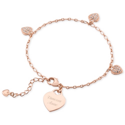 Rose Gold Sterling Silver Pave Heart Bracelet