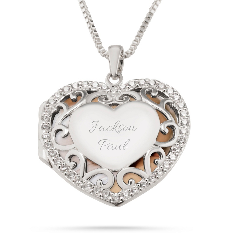 Image of Scroll Pave Heart Locket