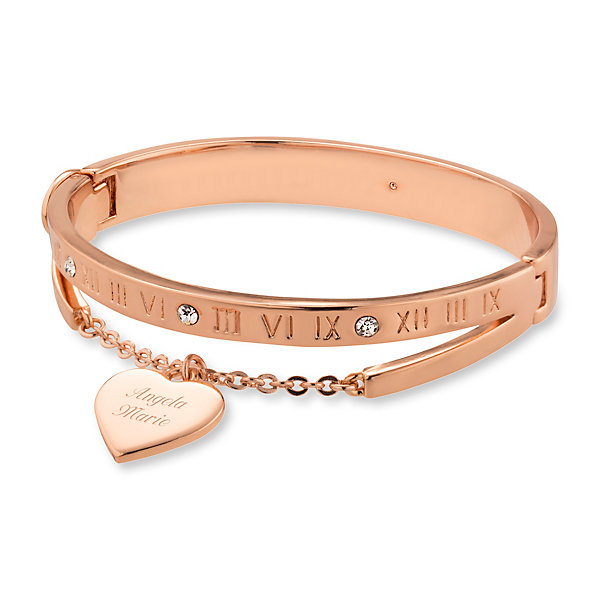 Rose Gold Roman Numeral Heart Chain Layer Bangle