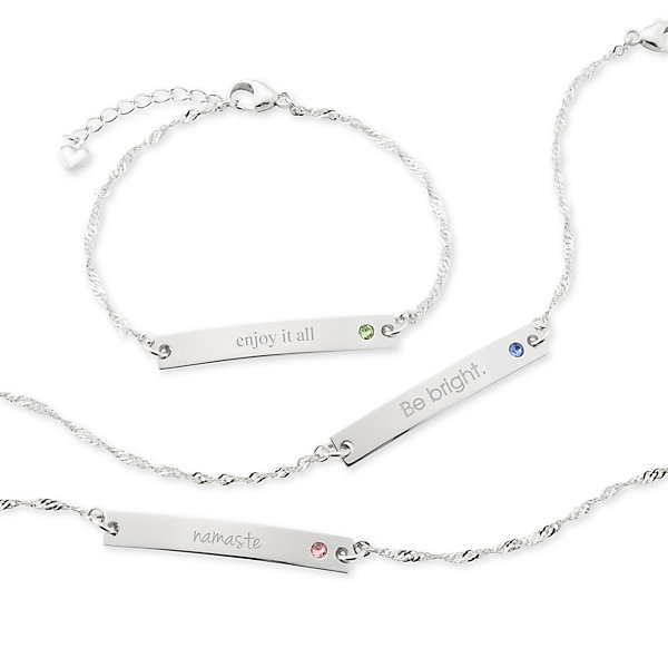 Jewelry Initial Bracelet Gift Sterling Silver Bar Bracelet Birthstone Bracelet