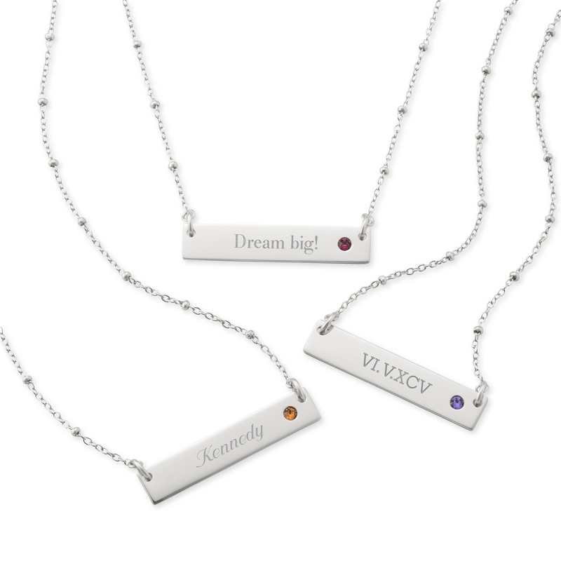 Image of Sterling Silver Birthstone Bar Necklace