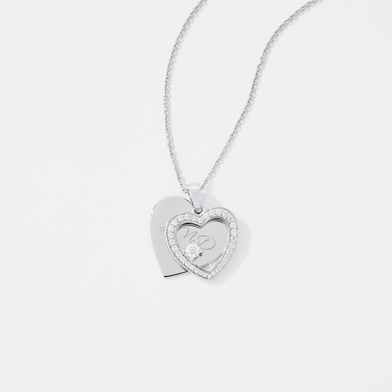 Image of Sterling Silver and Pave Accented Double Heart Necklace