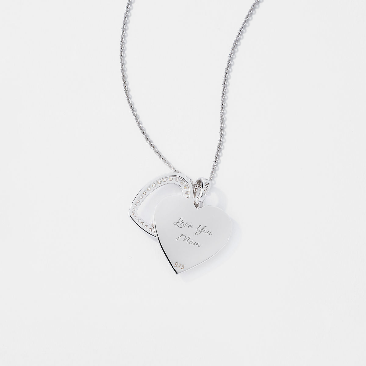 .925 Sterling Silver Double Heart Charm Pendant