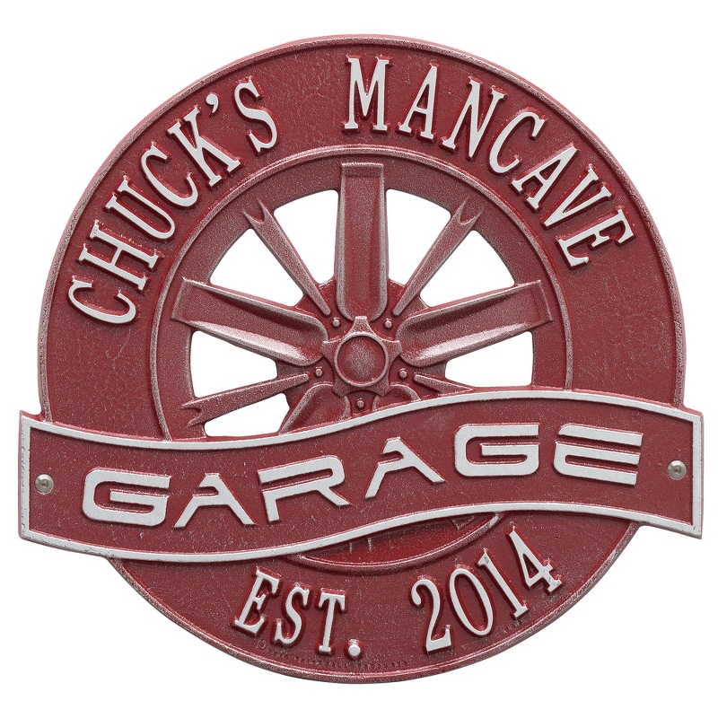 Image of Red and Silver Wheel Garage Plaque