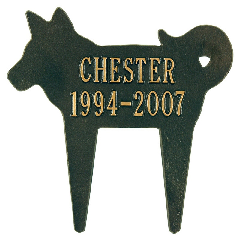 Image of Bronze and Gold Dog Silhouette Memorial Marker Plaque