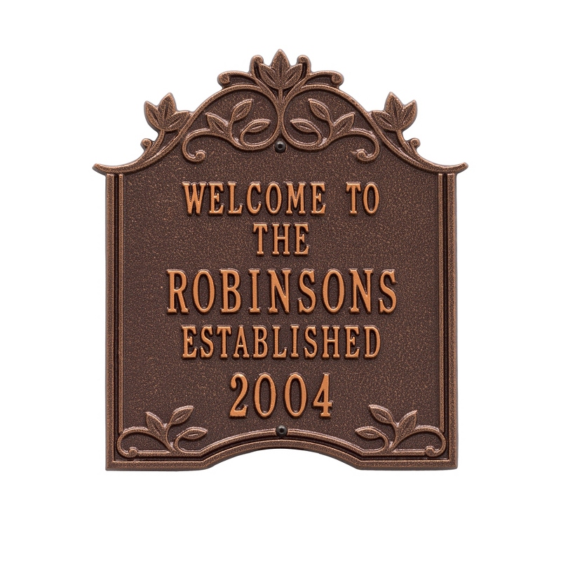 Image of Antique Copper Leaf Border Welcome Plaque