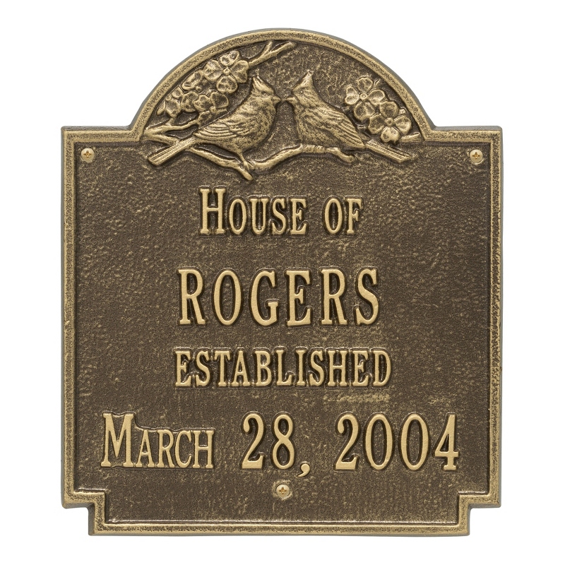 Image of Antique Brass Cardinal Pair Welcome Plaque