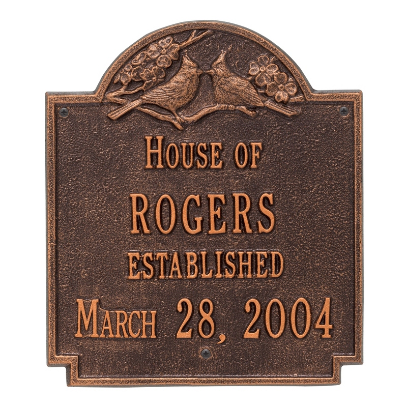 Image of Antique Copper Cardinal Pair Welcome Plaque