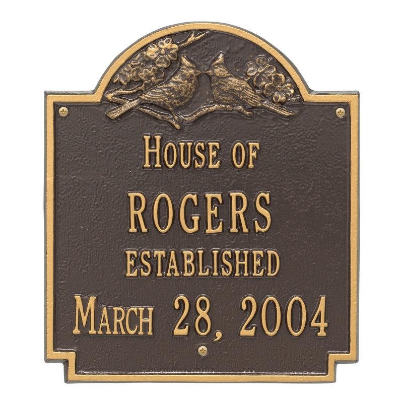 Image of Bronze and Gold Cardinal Pair Welcome Plaque