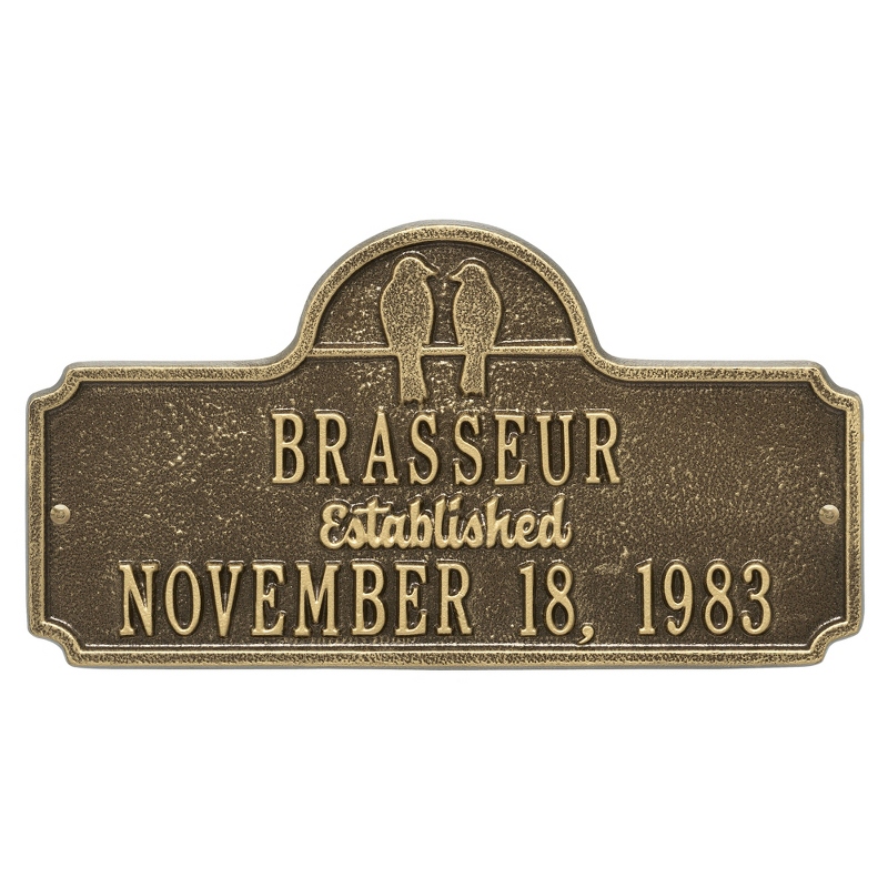 Image of Antique Brass Love Birds Welcome Plaque