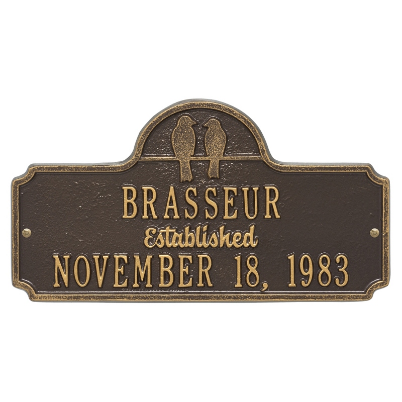 Image of Bronze and Gold Love Birds Welcome Plaque