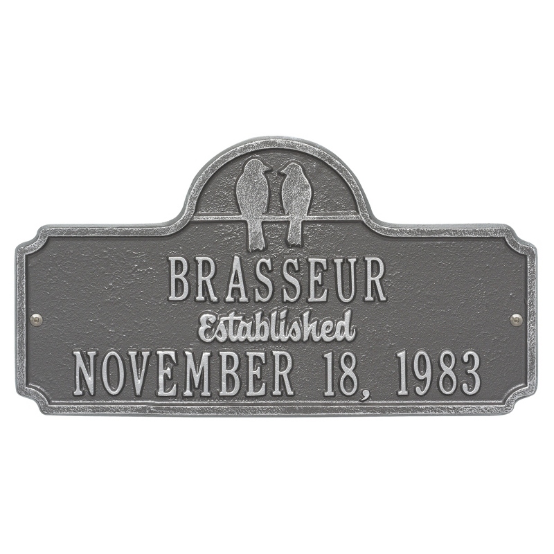 Image of Pewter and Silver Love Birds Welcome Plaque