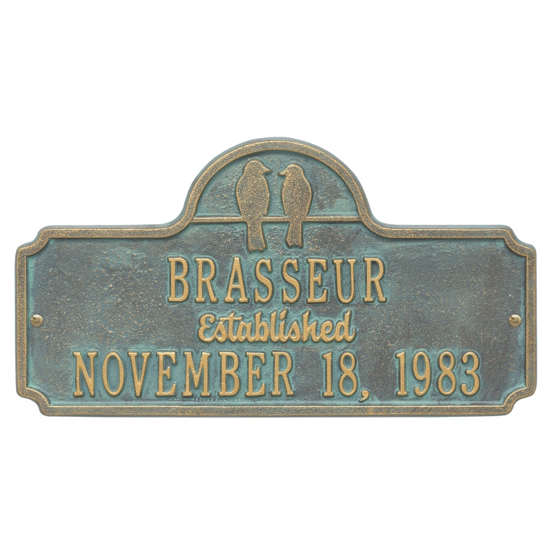 Image of Bronze Verdi Love Birds Welcome Plaque